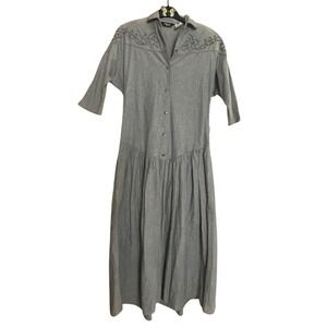 Roper Western Style Embroidered Gray Button Down Maxi Dress Women's Size‎ S y2k